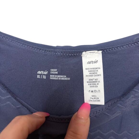 NWT Aerie XL Navy Blue Cheeky Bikini Bottom Wave Texture High Leg Swim - Picture 5 of 7